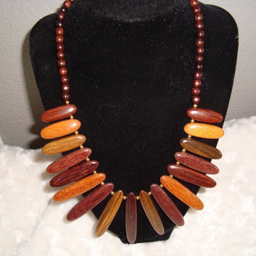 Unique Wood Bead Necklace and Earrings Set
